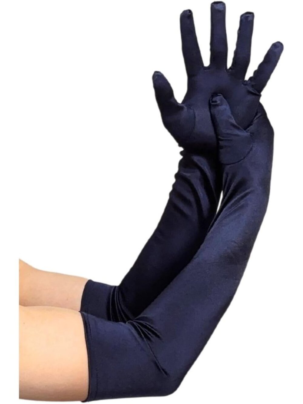 Women's Navy Stretchy 1920s Gatsby Elbow Length Long Opera Party Satin Gloves